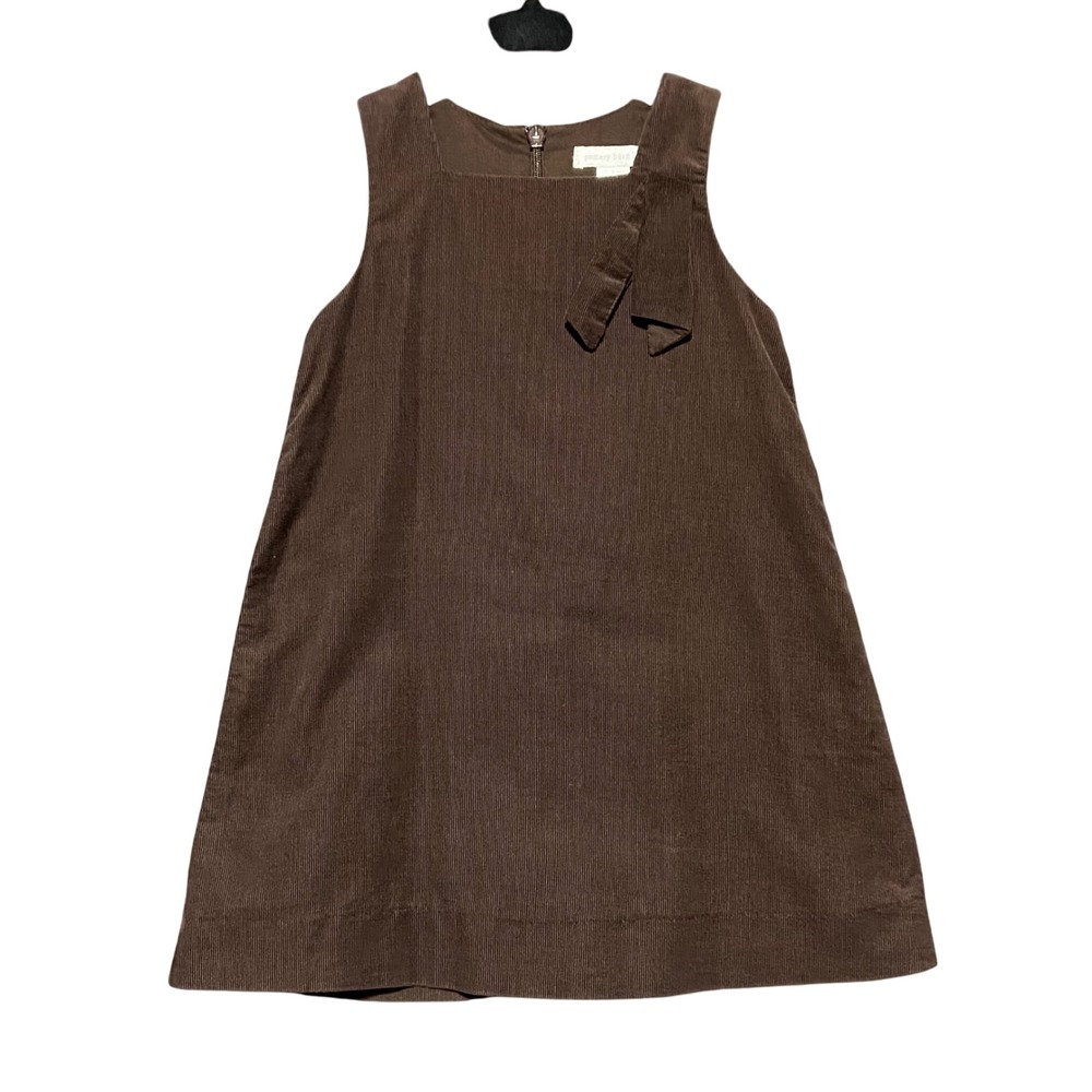 Pottery Barn Kids Brown Corduroy Pinafore Dress 12-18‎ Months Bow Detail Holiday